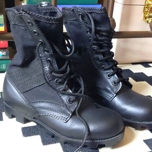 Black leather and canvas combat boots